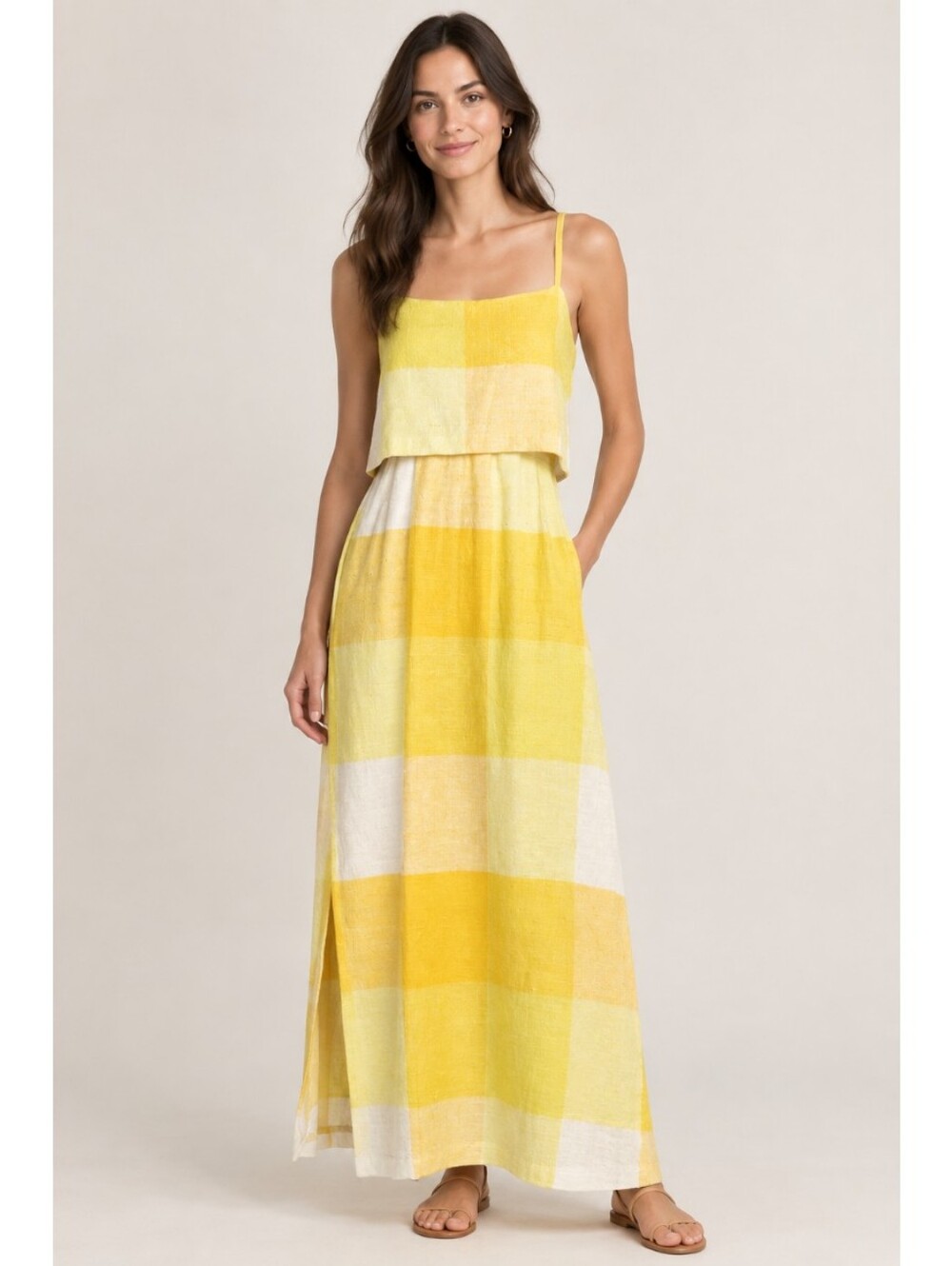 Proche Yellow & White Large Check Plaid Dress Size S/M Cotton